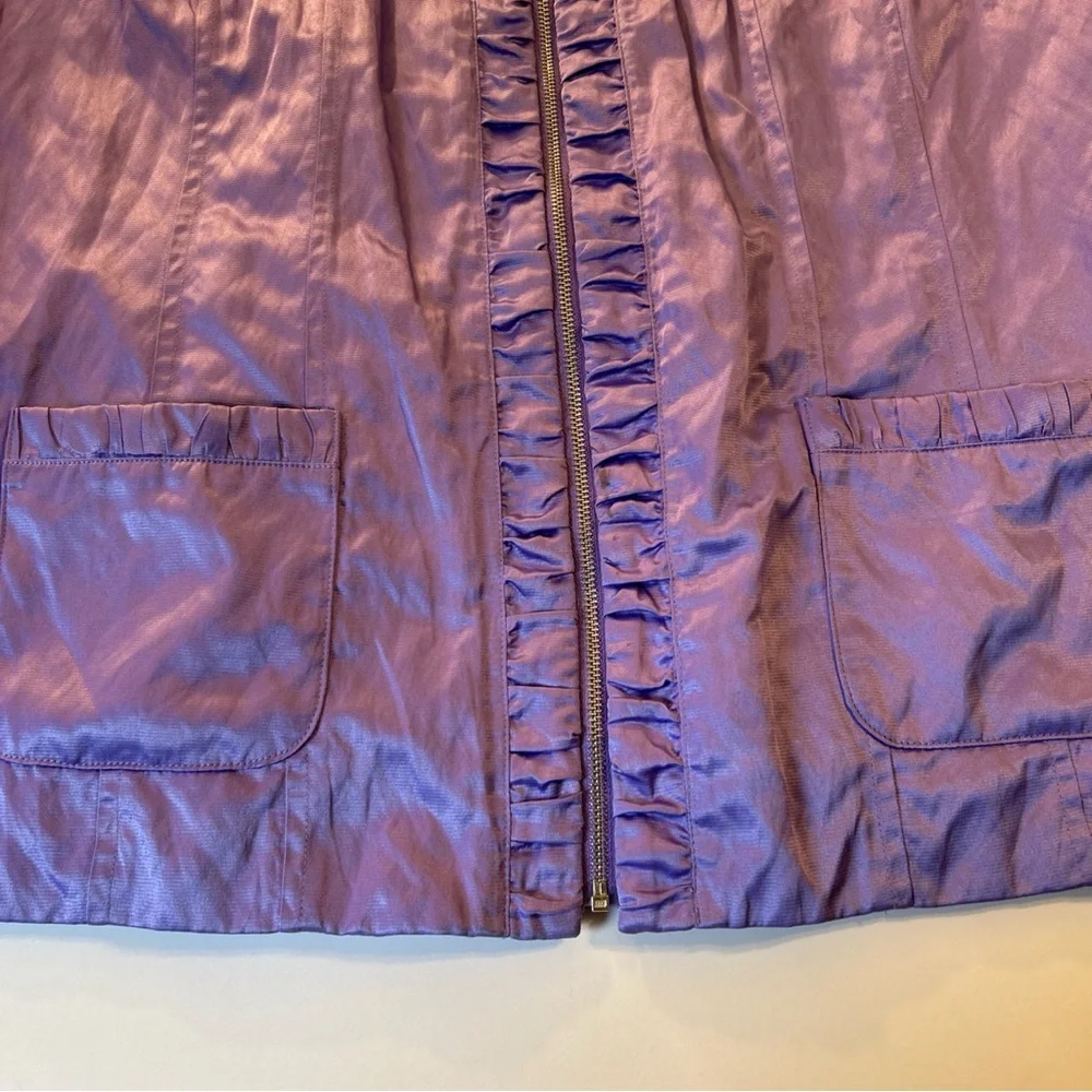 Vtg Laura Ashley Metallic Purple Jacket XL Windbreaker Shimmer‎ Ruffle Y2K Shiny